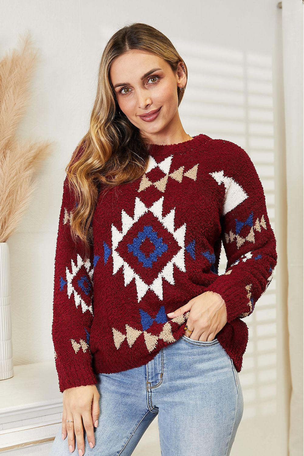 HEYSON Full Size Aztec Soft Fuzzy Sweater BLUE ZONE PLANET