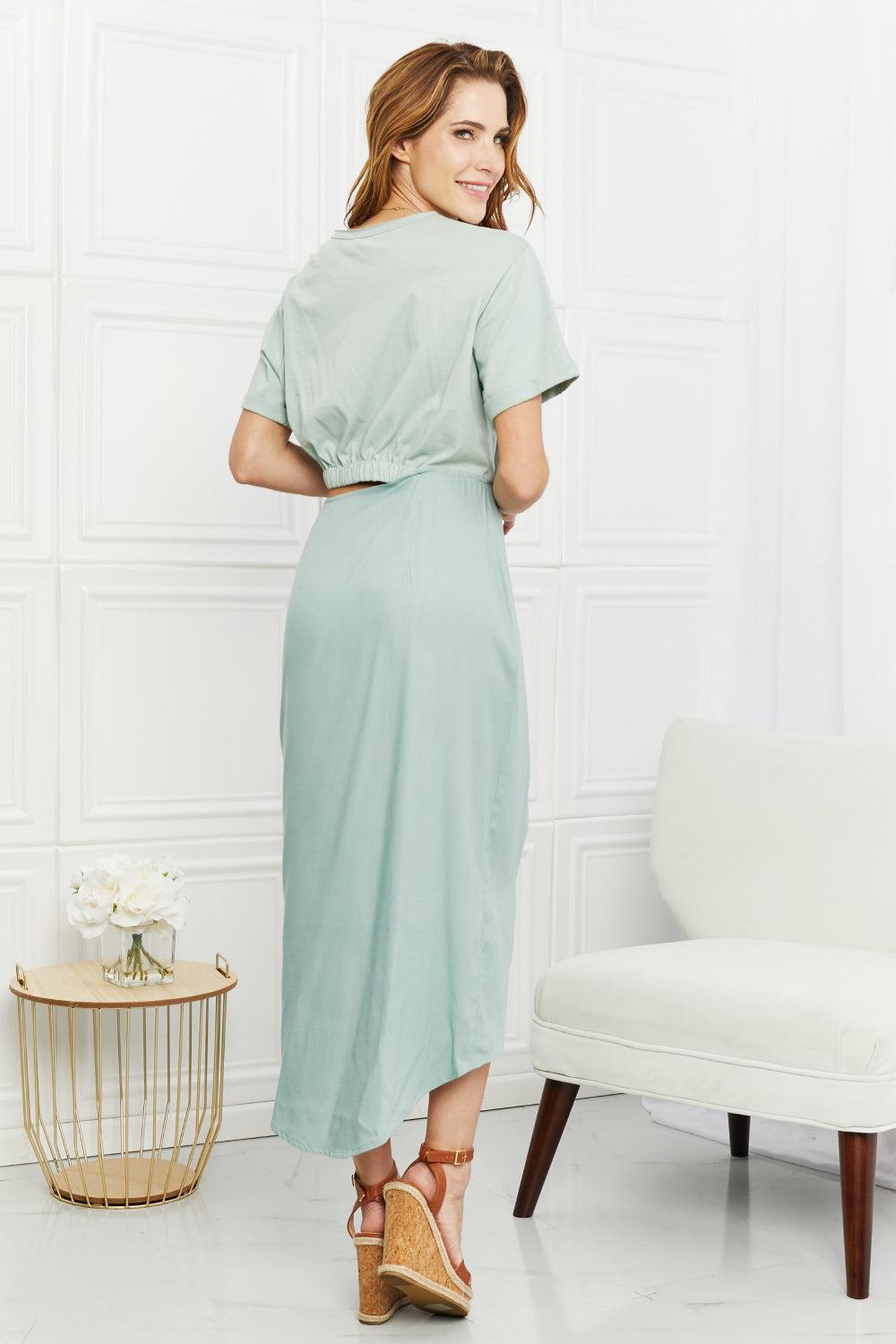 HEYSON Make It Work Cut-Out Midi Dress in Mint BLUE ZONE PLANET