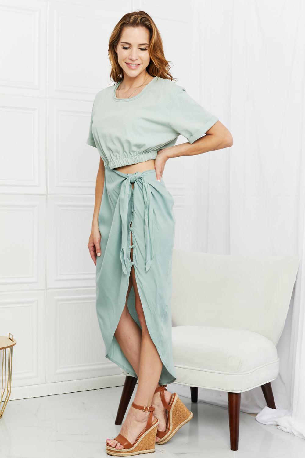 HEYSON Make It Work Cut-Out Midi Dress in Mint BLUE ZONE PLANET