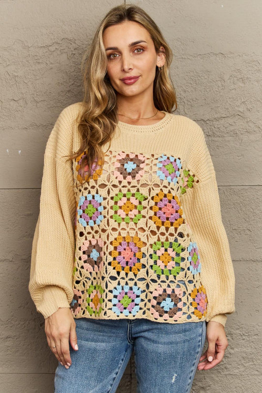 HEYSON More To Come Crochet Sweater Pullover-TOPS / DRESSES-[Adult]-[Female]-Biscuit-S-2022 Online Blue Zone Planet