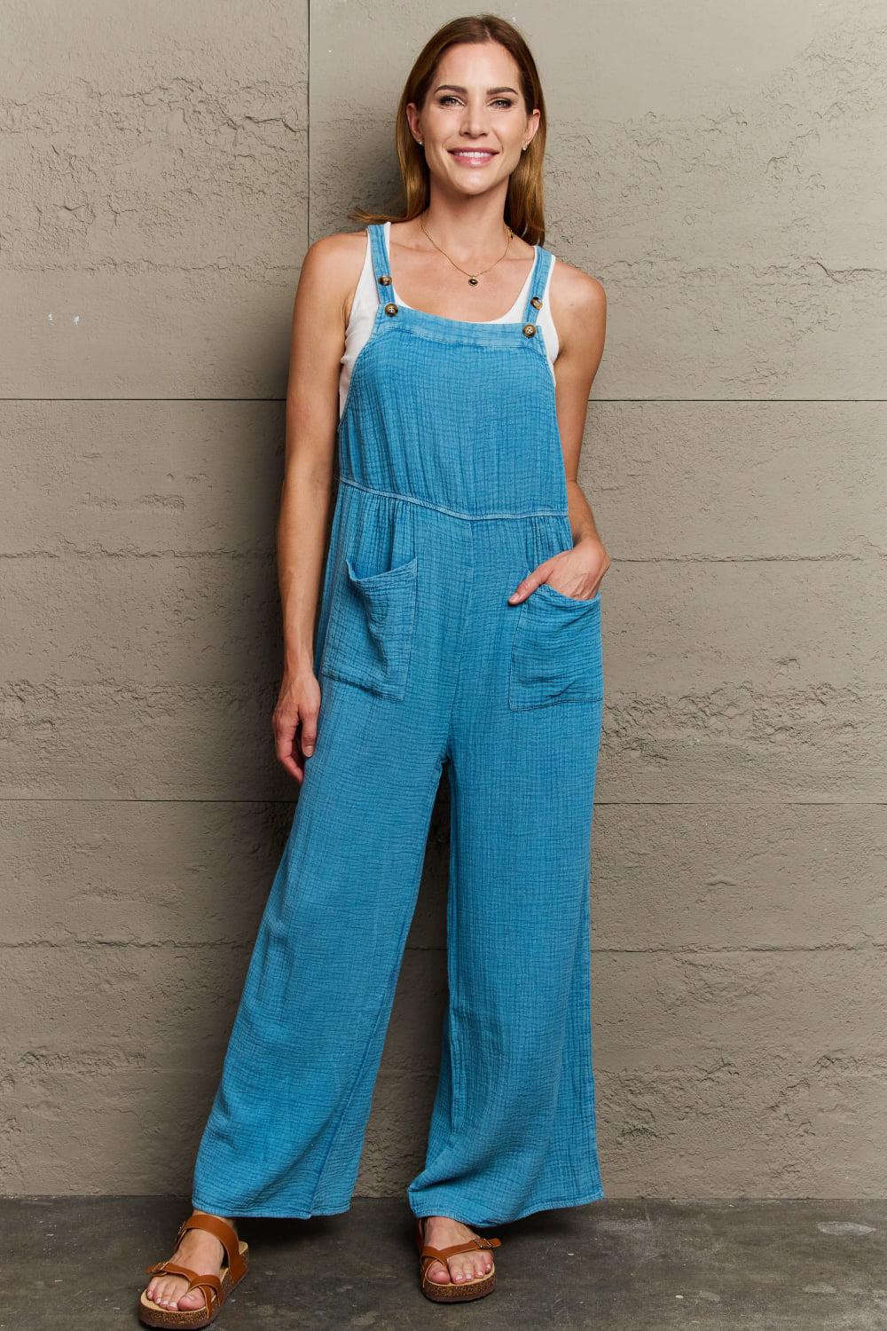 HEYSON Playful Mineral Wash Gauze Overalls BLUE ZONE PLANET