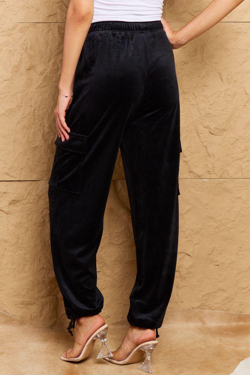 HYFVE Chic For Days High Waist Drawstring Cargo Pants in Black BLUE ZONE PLANET