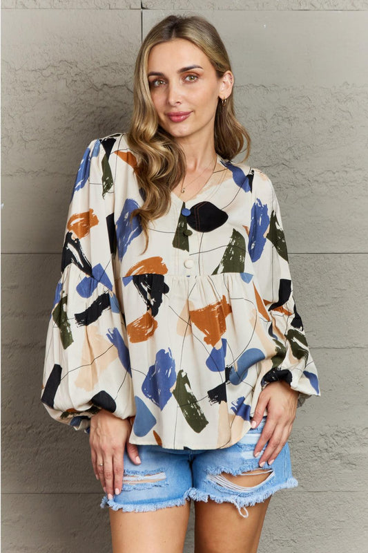 Hailey & Co Wishful Thinking Multi Colored Printed Blouse BLUE ZONE PLANET