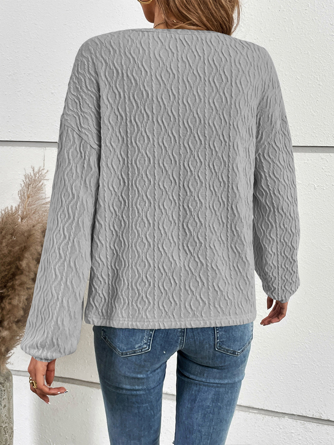 Half Button Long Sleeve Top BLUE ZONE PLANET