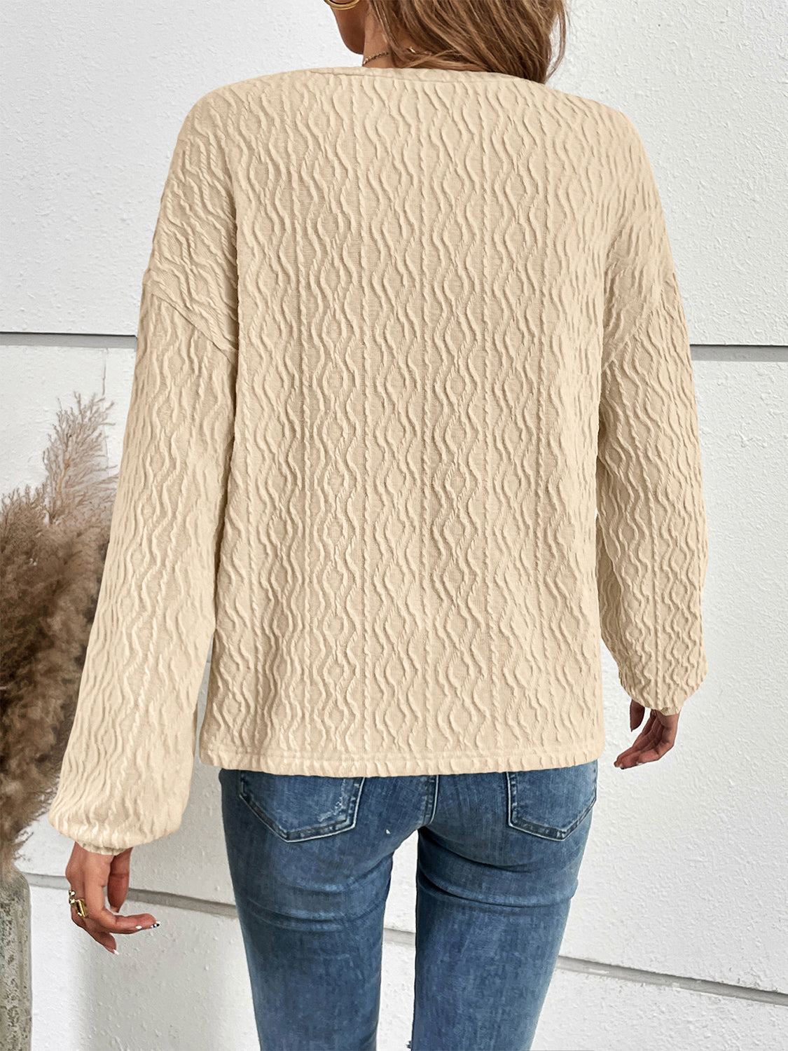 Half Button Long Sleeve Top BLUE ZONE PLANET