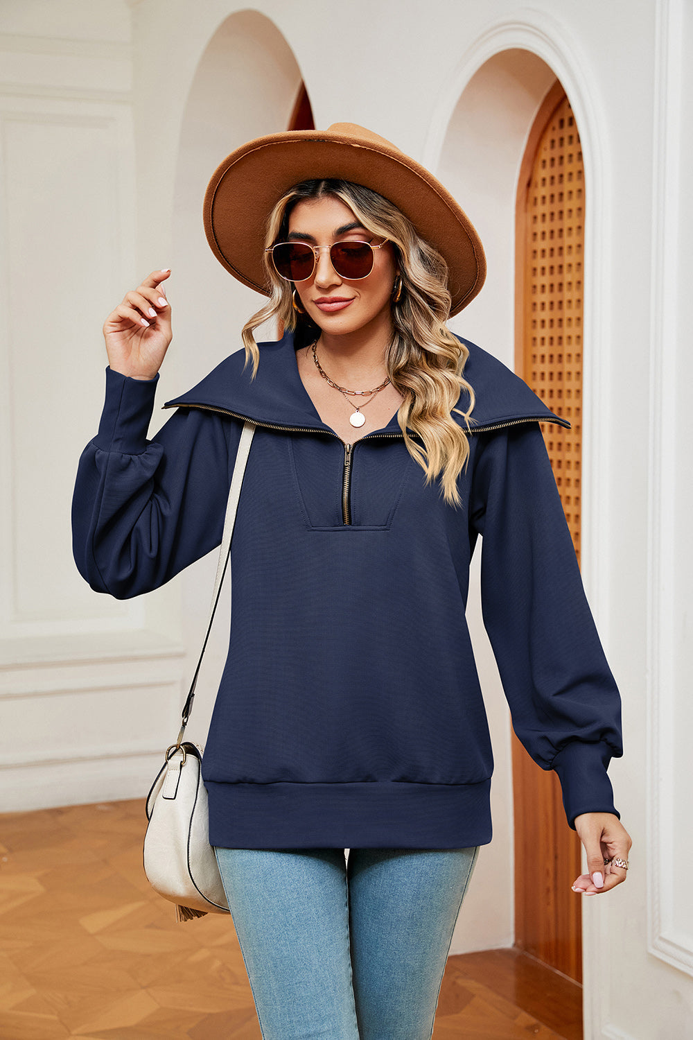 Half-Zip Collared Sweatshirt BLUE ZONE PLANET