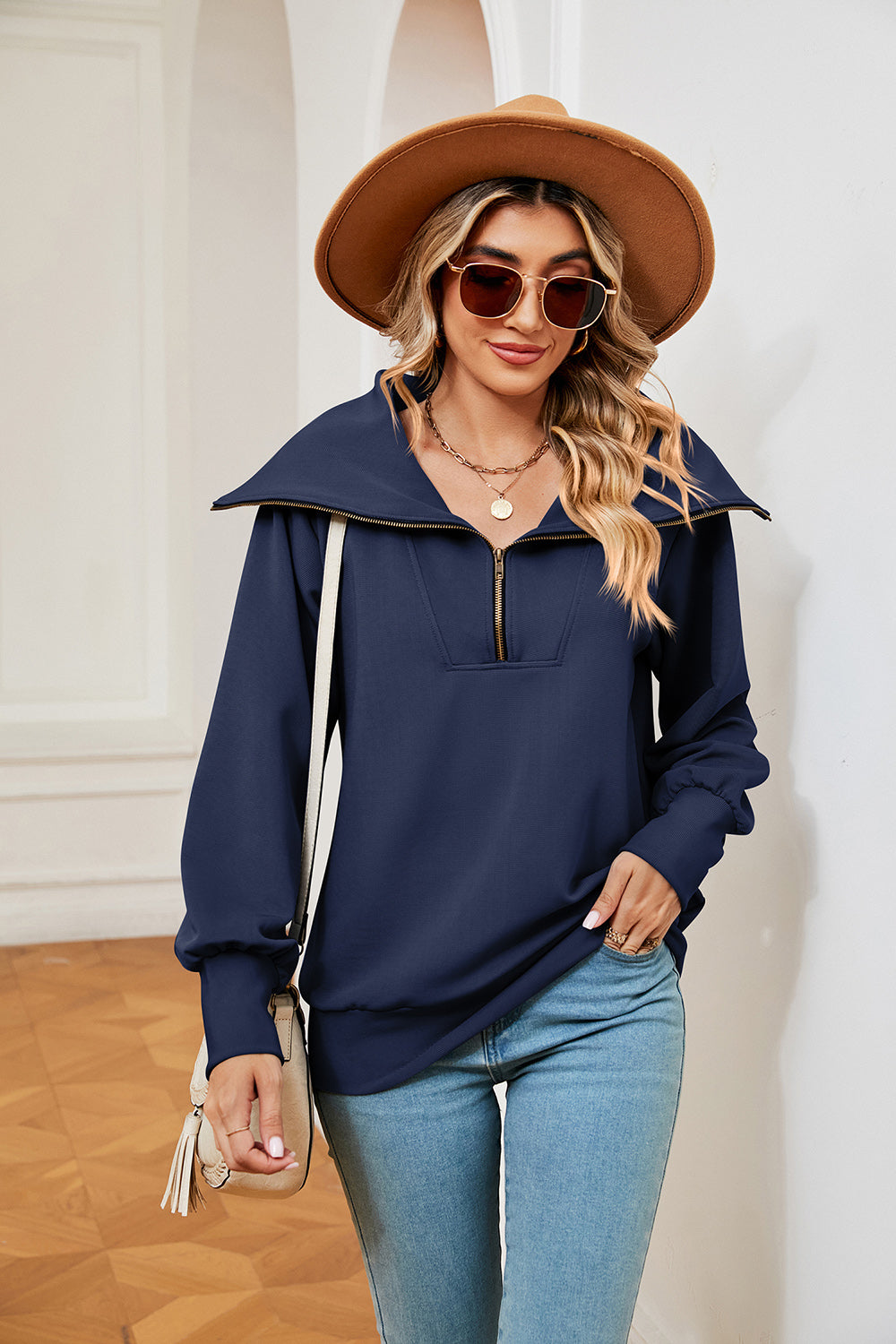 Half-Zip Collared Sweatshirt BLUE ZONE PLANET