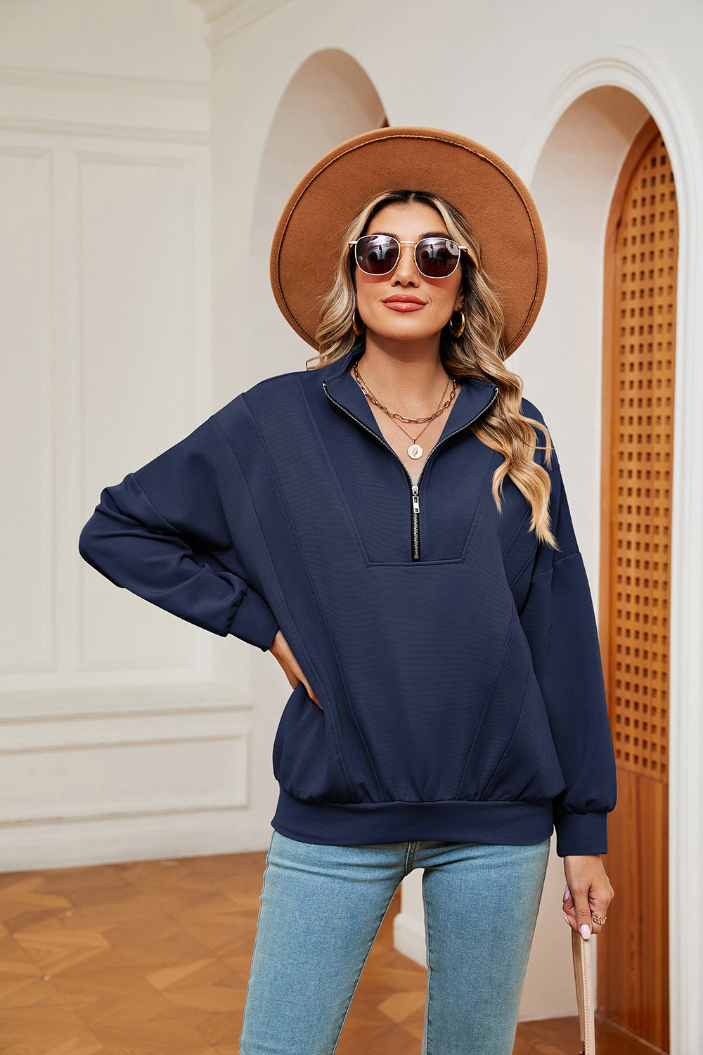 Half-Zip Dropped Shoulder Sweatshirt BLUE ZONE PLANET