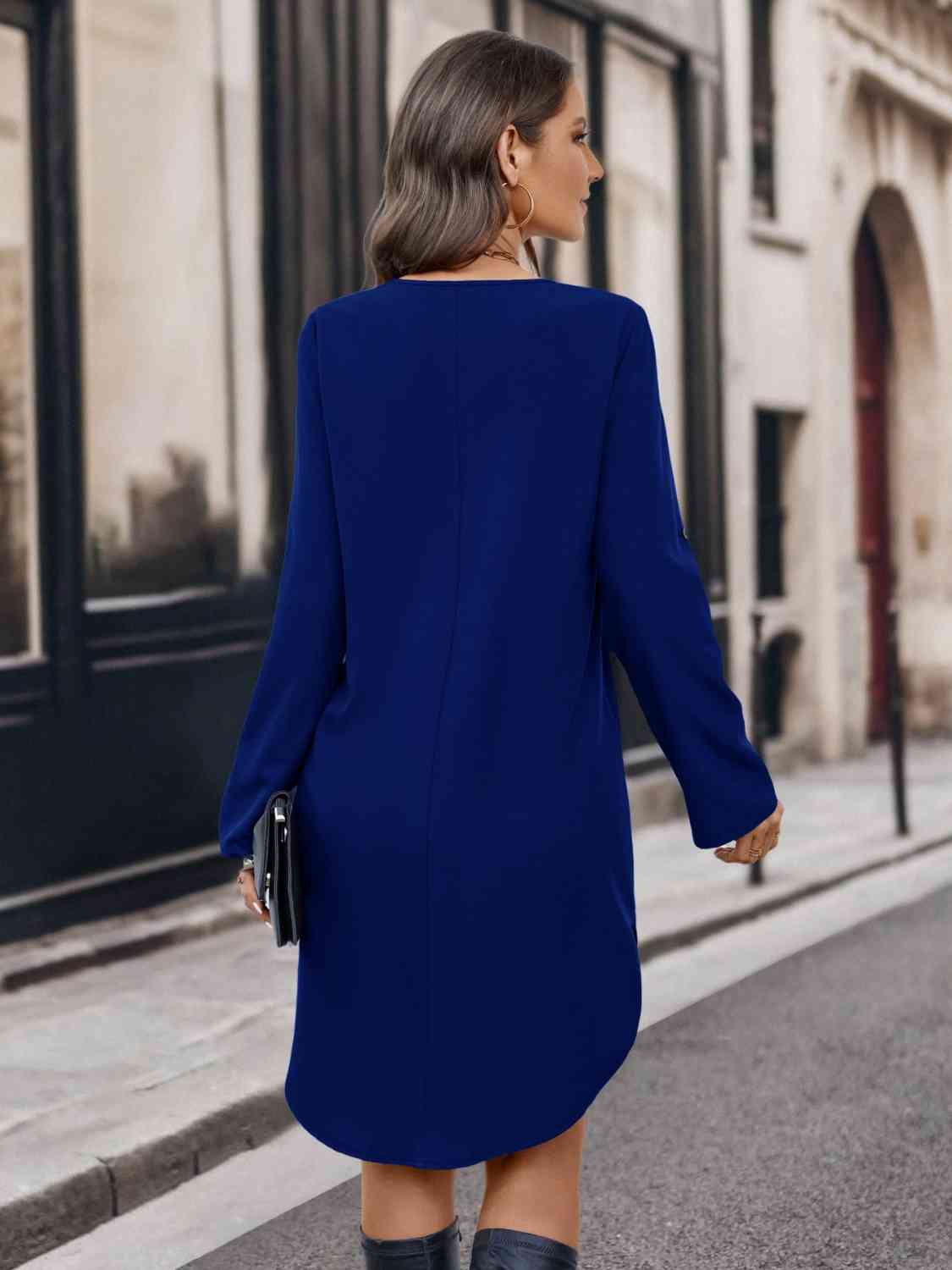 Half Zip Roll-Tab Sleeve Dress BLUE ZONE PLANET