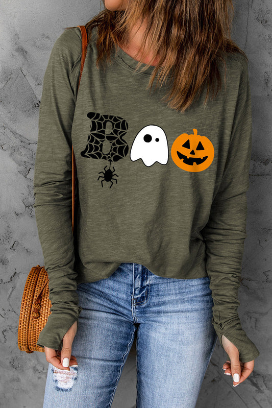 Halloween Graphic Long Sleeve T-Shirt BLUE ZONE PLANET