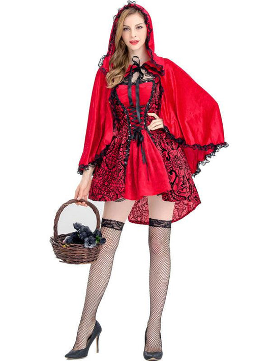 Halloween Jacquard Cape Little Red Riding Hood Costume Large BLUE ZONE PLANET