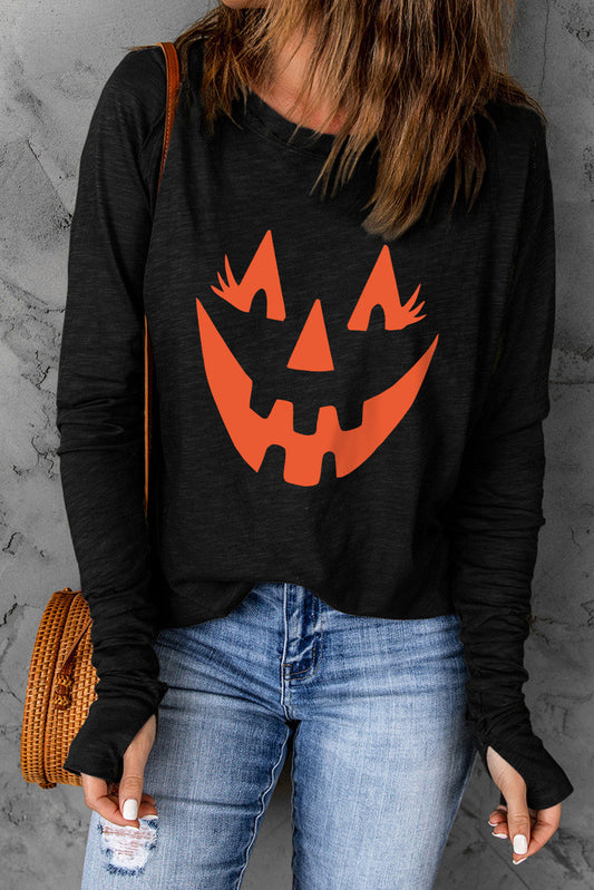Halloween Pumpkin Face Graphic T-Shirt BLUE ZONE PLANET