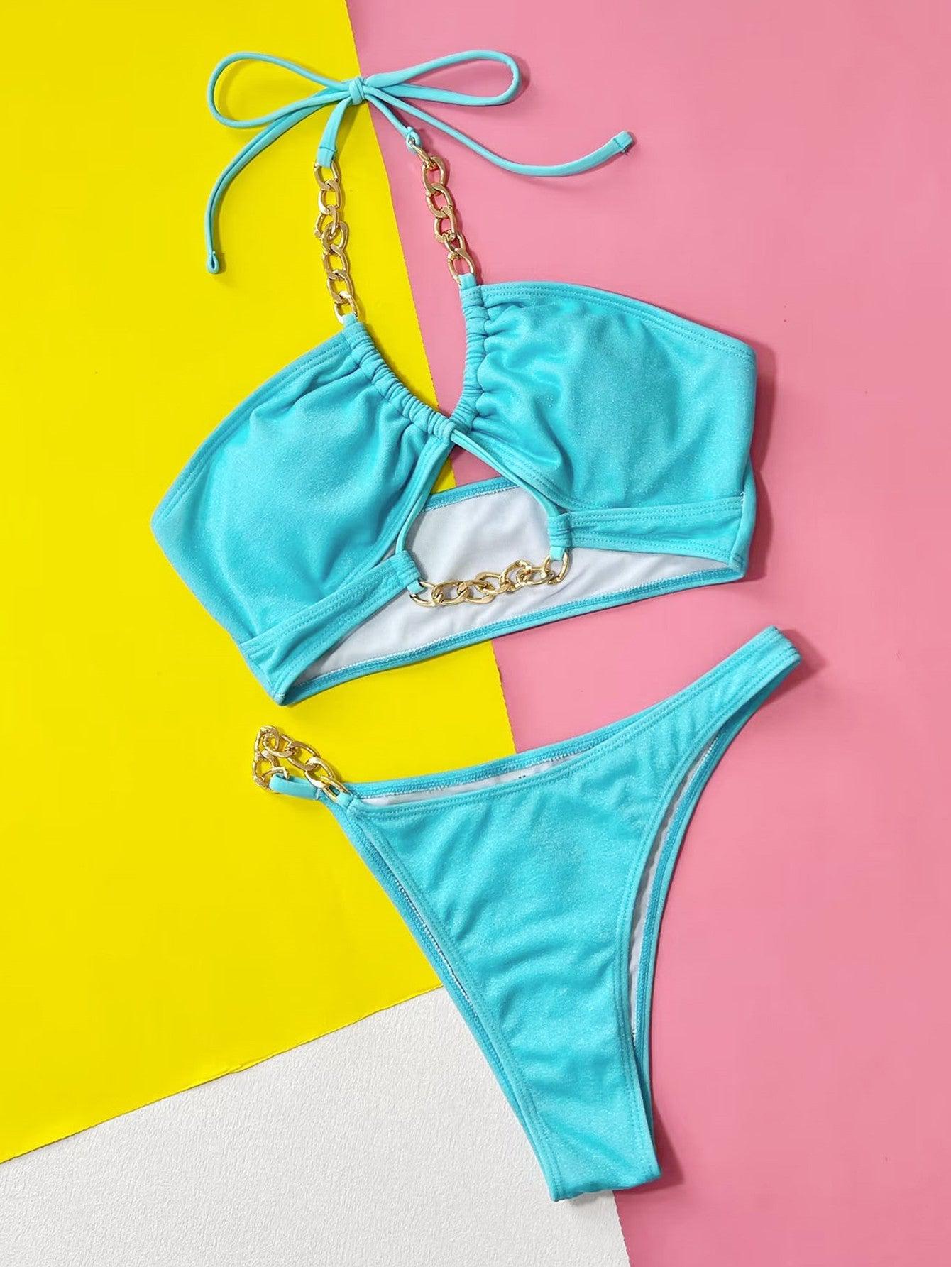 Halter Neck Chain Detail Two-Piece Bikini Set BLUE ZONE PLANET