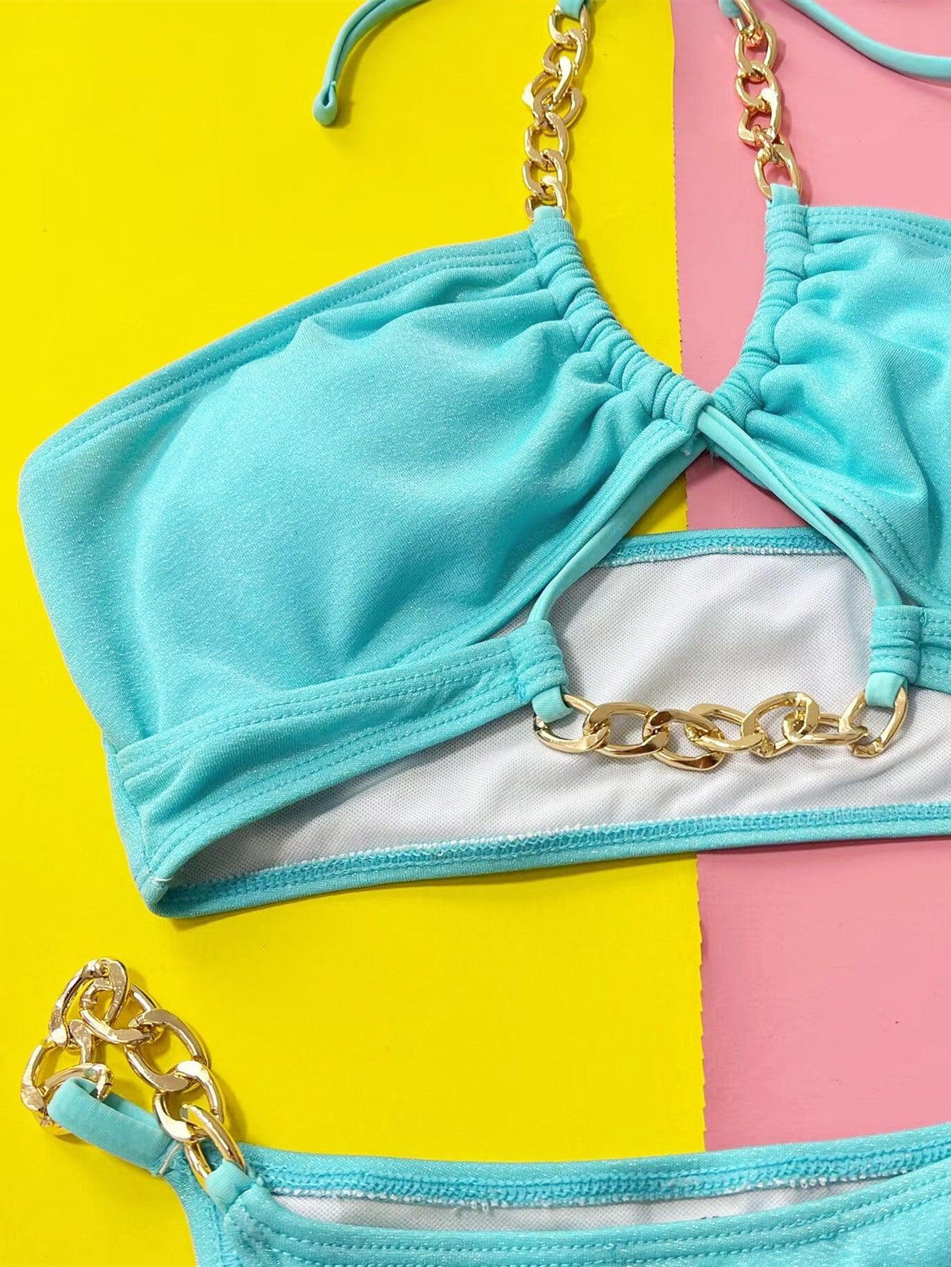 Halter Neck Chain Detail Two-Piece Bikini Set BLUE ZONE PLANET