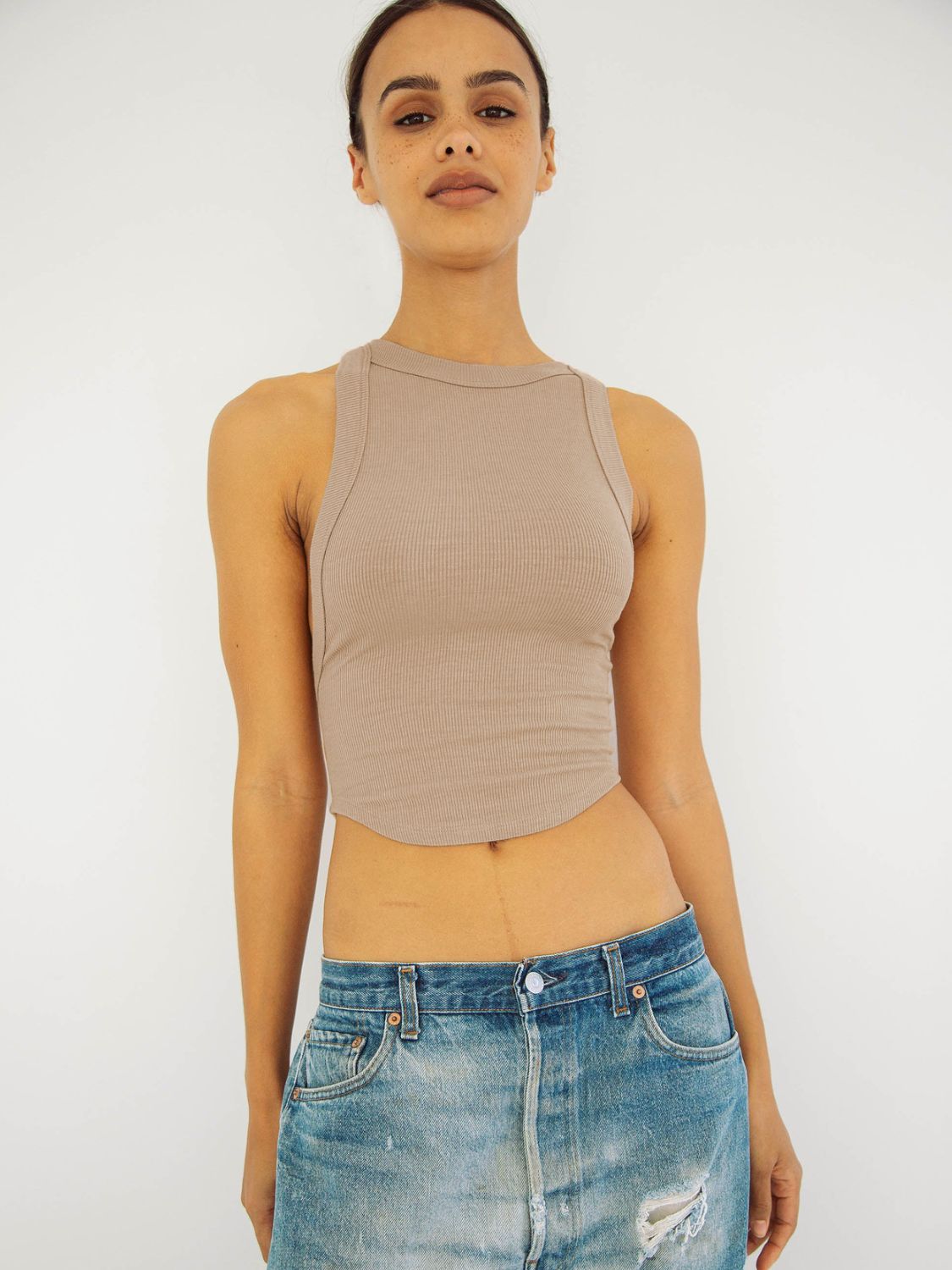 Halter Neck Ribbed Cropped Top BLUE ZONE PLANET