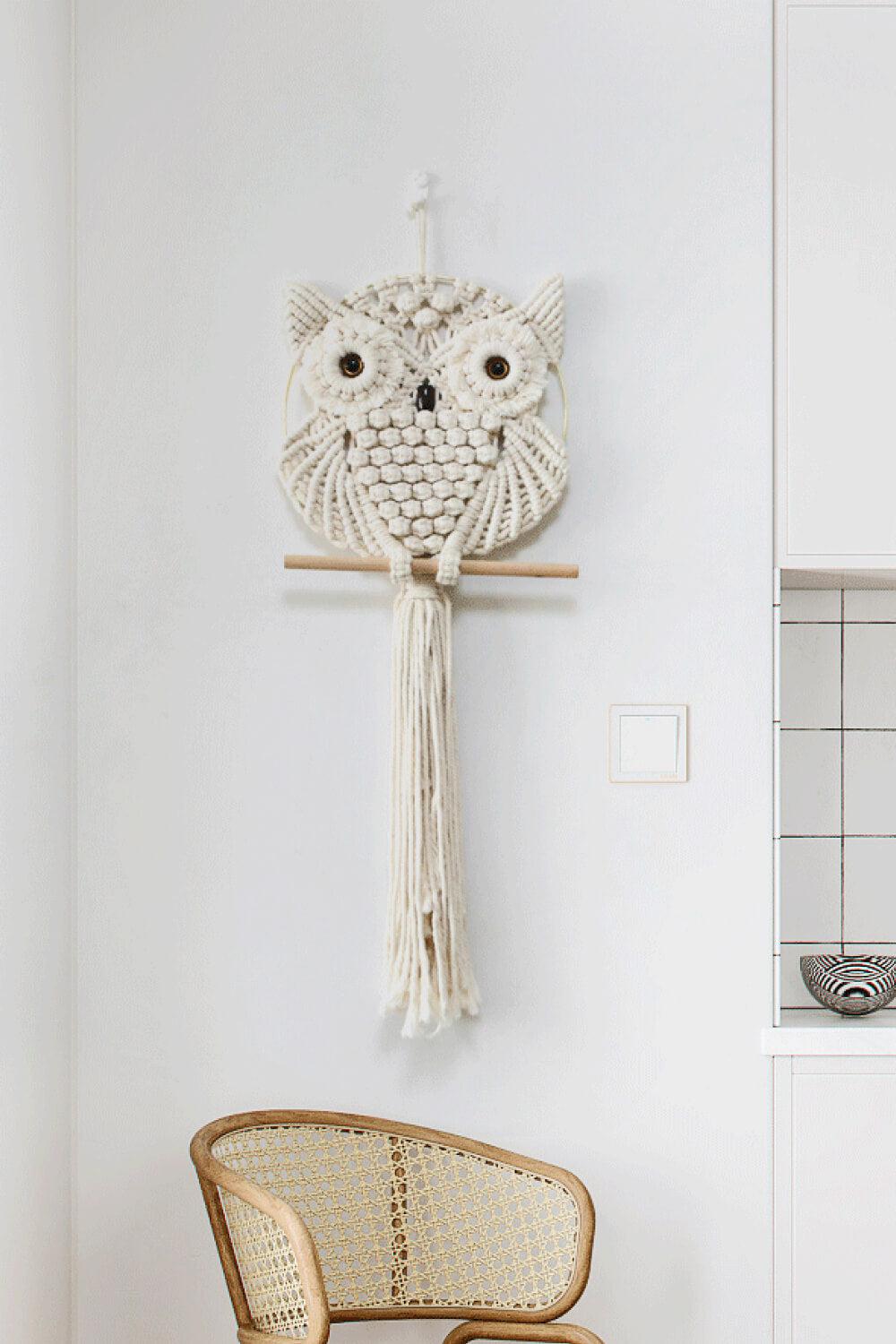 Hand-Woven Owl Macrame Wall Hanging BLUE ZONE PLANET