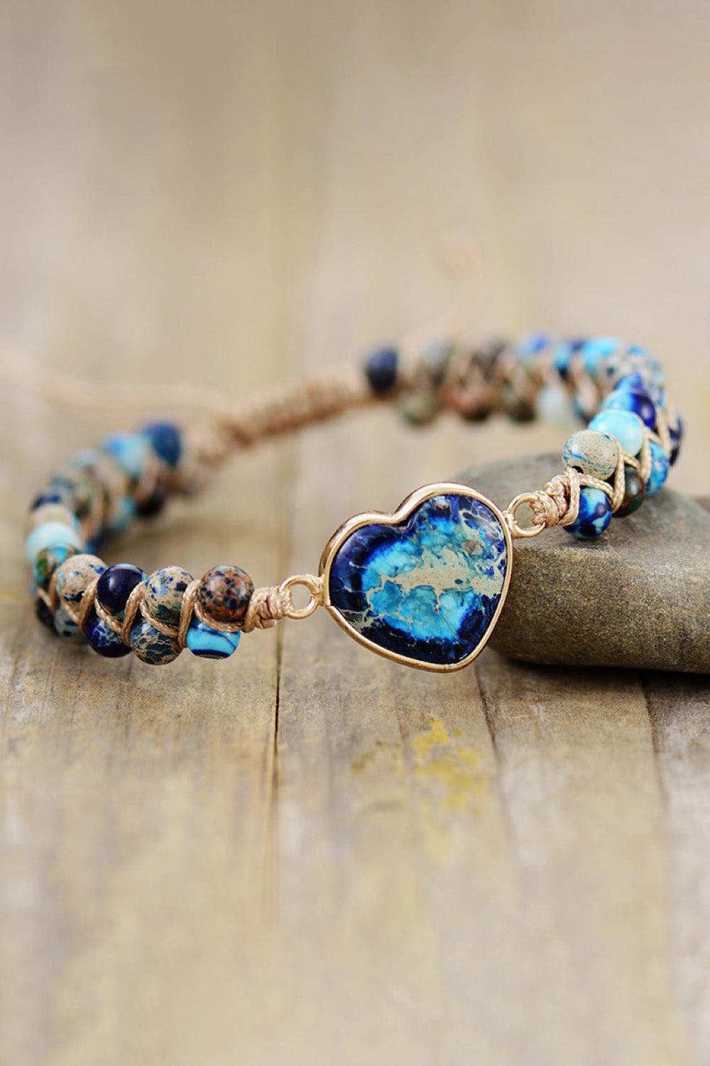 Handmade Heart Shape Natural Stone Bracelet BLUE ZONE PLANET