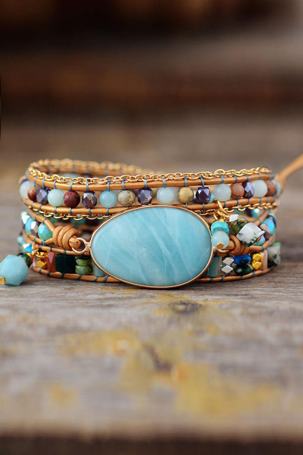 Handmade Natural Stone Beaded Triple Layer Bracelet BLUE ZONE PLANET
