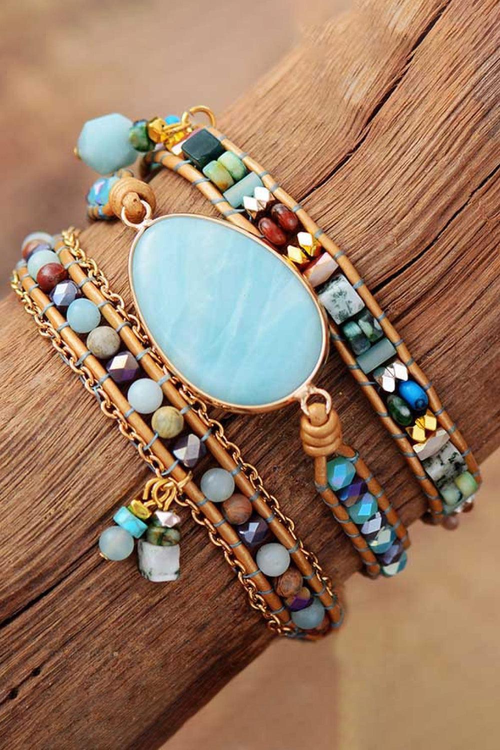 Handmade Natural Stone Beaded Triple Layer Bracelet BLUE ZONE PLANET