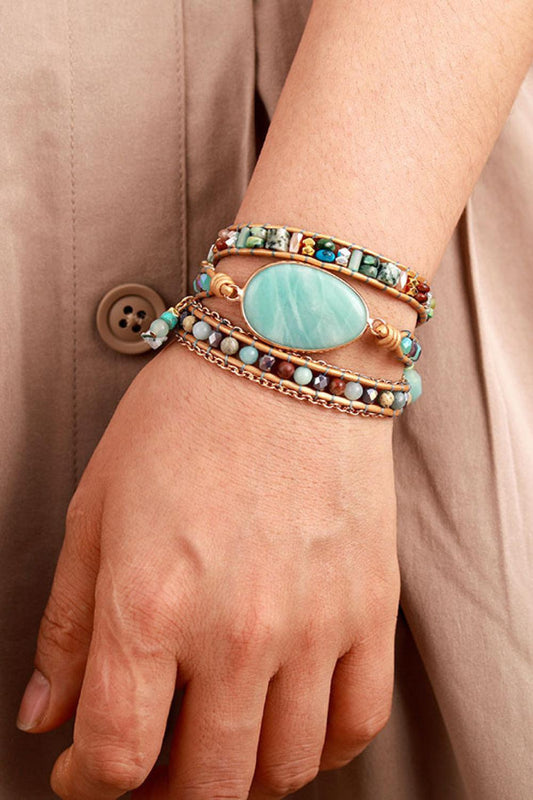 Handmade Natural Stone Beaded Triple Layer Bracelet BLUE ZONE PLANET