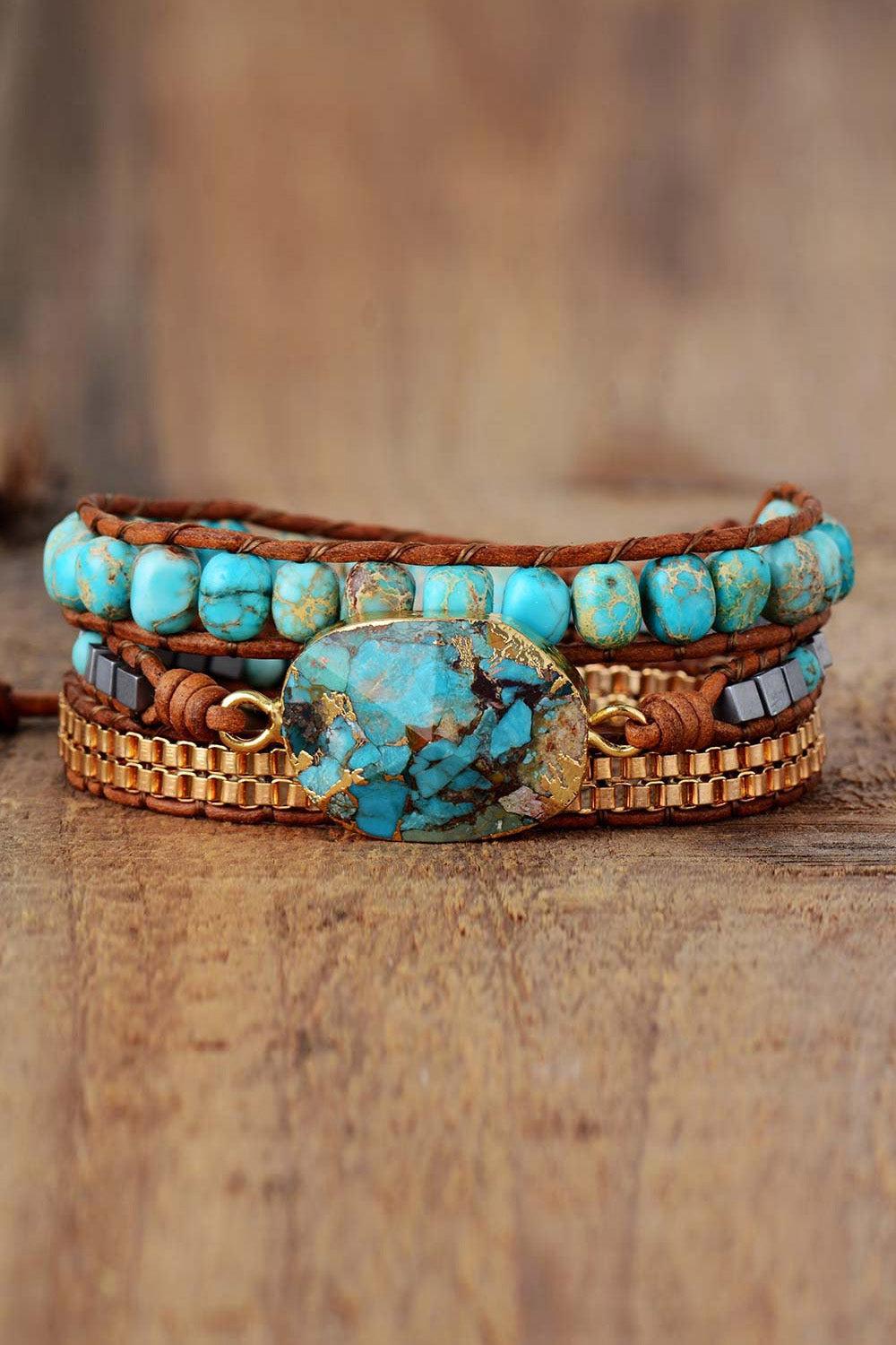 Handmade Natural Stone Copper Bracelet BLUE ZONE PLANET