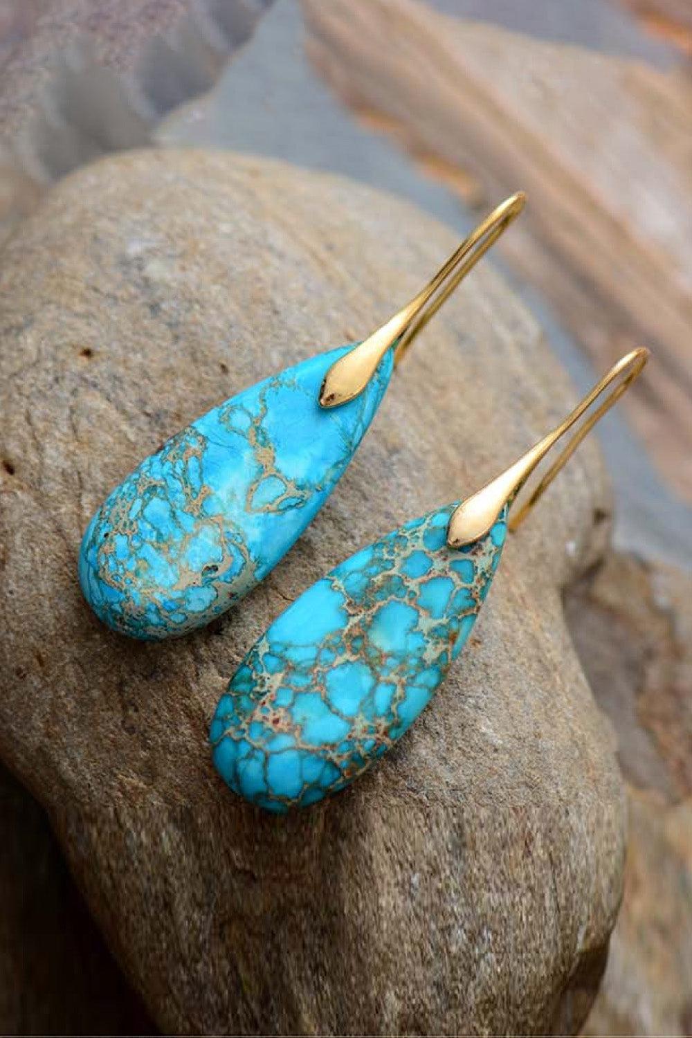 Handmade Teardrop Shape Natural Stone Dangle Earrings BLUE ZONE PLANET