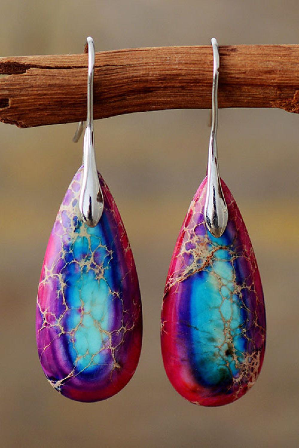 Handmade Teardrop Shape Natural Stone Dangle Earrings BLUE ZONE PLANET