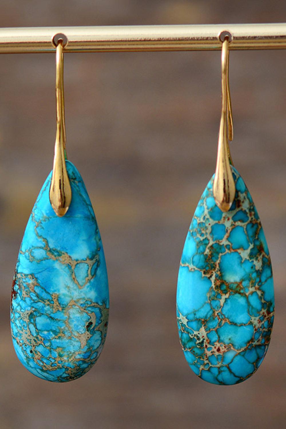 Handmade Teardrop Shape Natural Stone Dangle Earrings BLUE ZONE PLANET