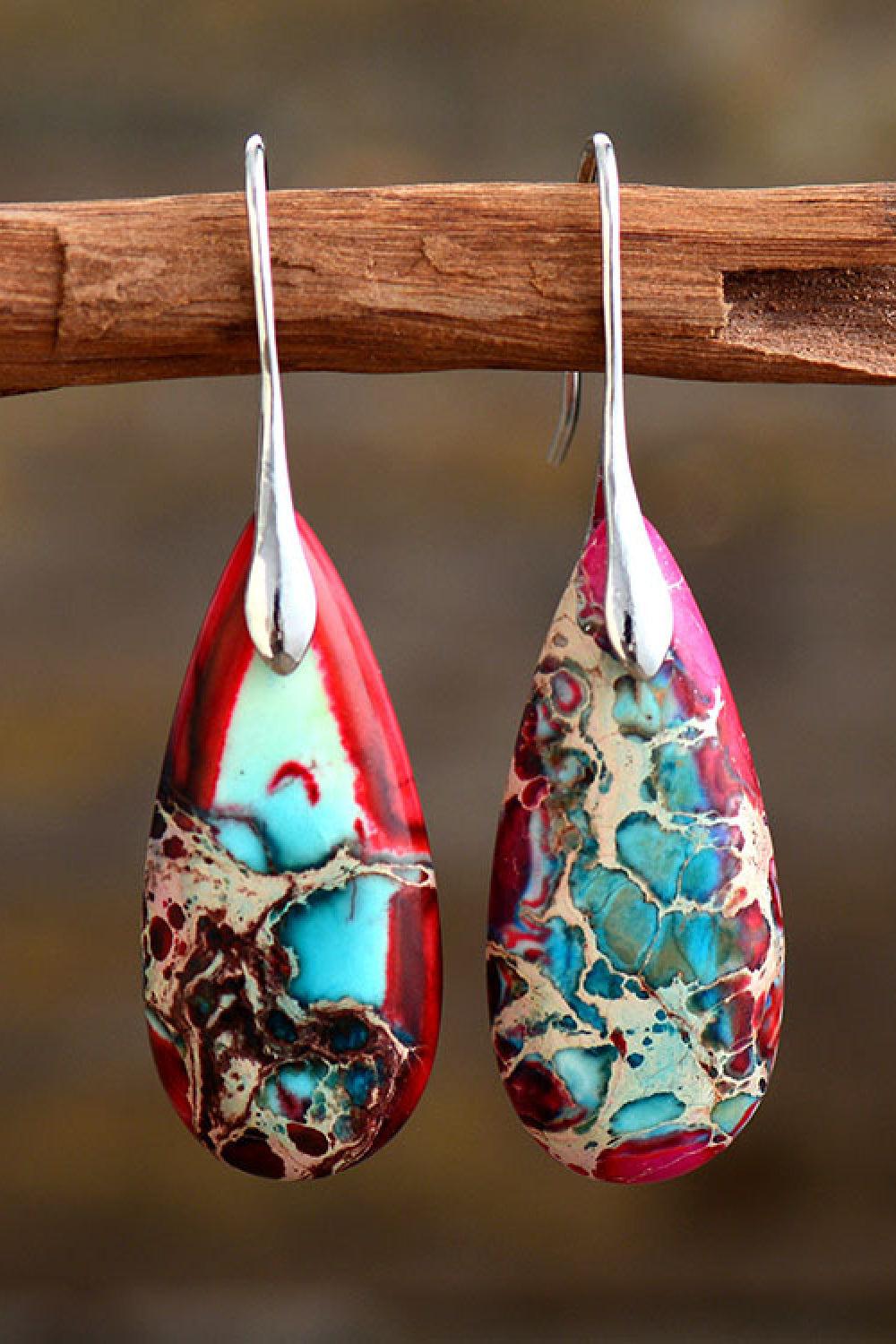 Handmade Teardrop Shape Natural Stone Dangle Earrings BLUE ZONE PLANET