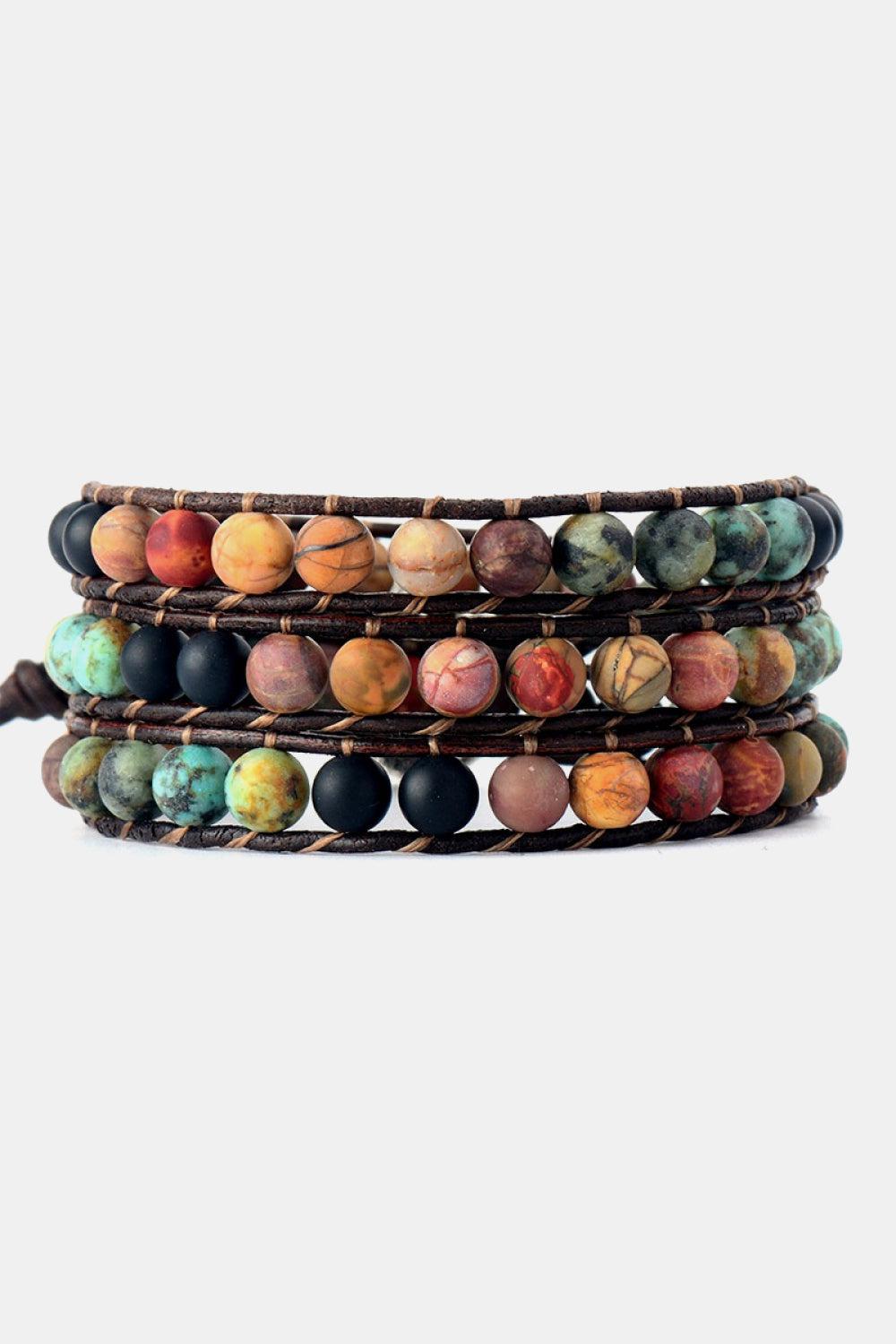 Handmade Triple Layer Beaded Agate Bracelet BLUE ZONE PLANET