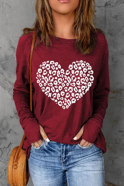 Heart Graphic Round Neck Long Sleeve T-Shirt BLUE ZONE PLANET