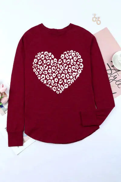 Heart Graphic Round Neck Long Sleeve T-Shirt BLUE ZONE PLANET