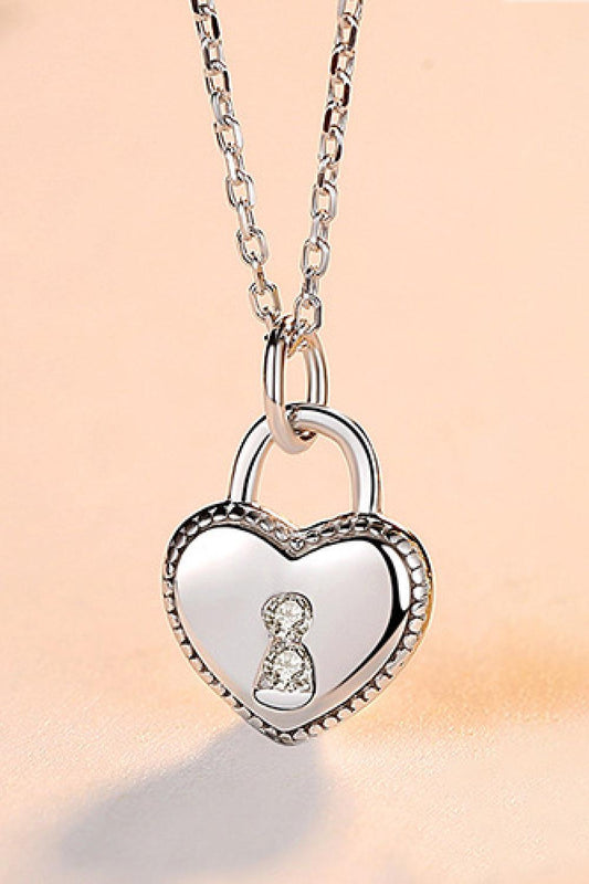 Heart Lock Pendant 925 Sterling Silver Necklace BLUE ZONE PLANET