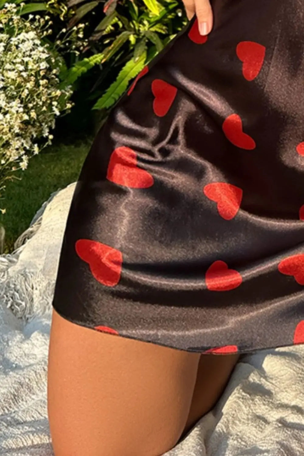 Heart Print Contrast Cami Lounge Dress Trendsi