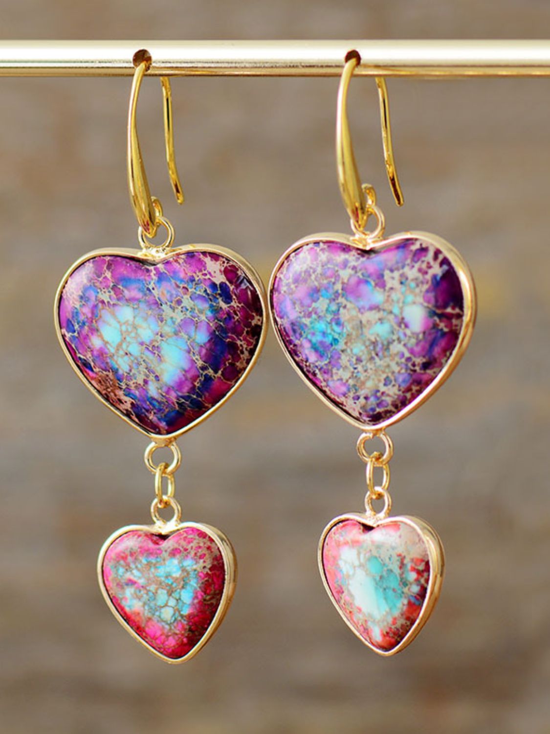 Heart Shape Imperial Jasper Dangle Earrings BLUE ZONE PLANET