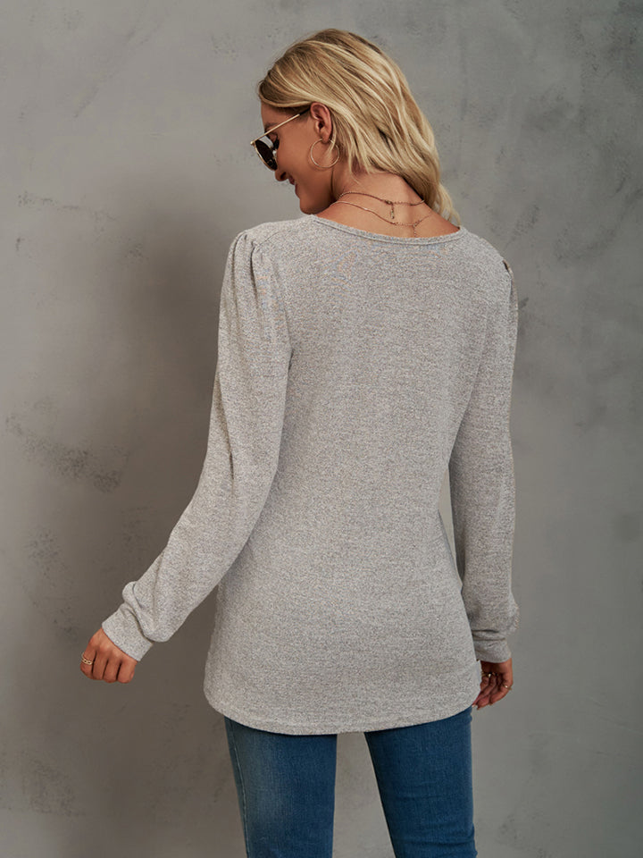 Heathered Square Neck Long Sleeve T-Shirt BLUE ZONE PLANET