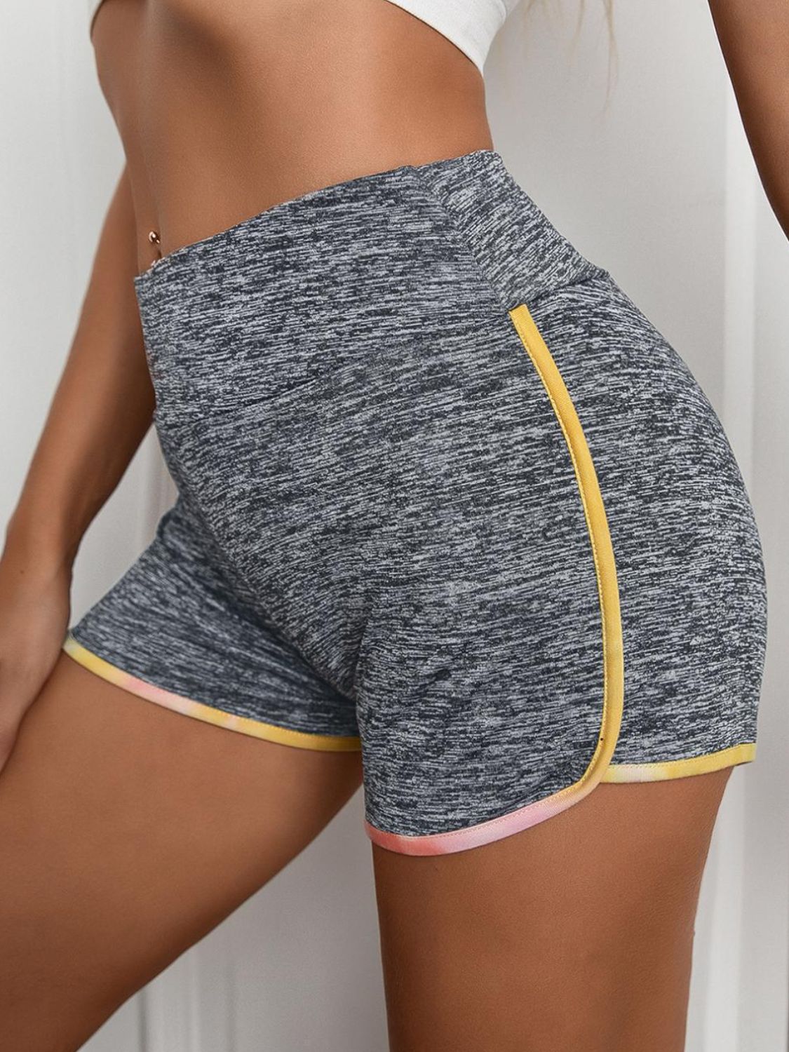 Heathered Wide Waistband Shorts BLUE ZONE PLANET