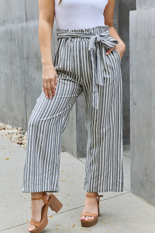Heimish Find Your Path Full Size Paperbag Waist Striped Culotte Pants BLUE ZONE PLANET