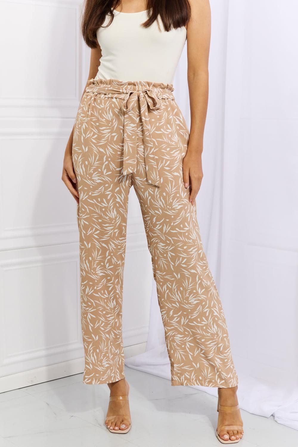Heimish Right Angle Full Size Geometric Printed Pants in Tan BLUE ZONE PLANET
