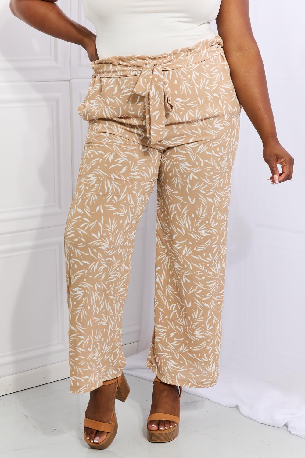 Heimish Right Angle Full Size Geometric Printed Pants in Tan BLUE ZONE PLANET