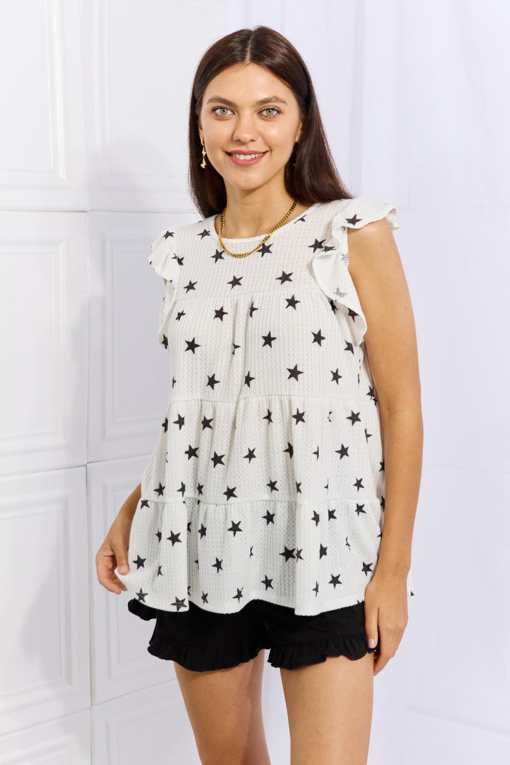 Heimish Shine Bright Full Size Butterfly Sleeve Star Print Top BLUE ZONE PLANET