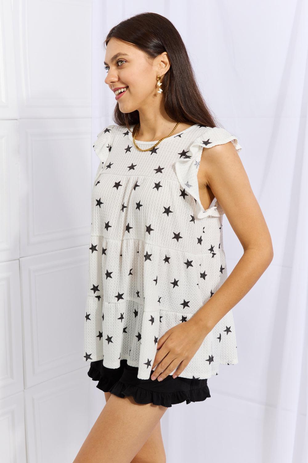 Heimish Shine Bright Full Size Butterfly Sleeve Star Print Top BLUE ZONE PLANET