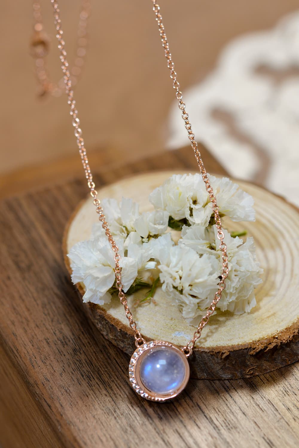 High Quality Natural Moonstone 18K Rose Gold-Plated 925 Sterling Silver Necklace BLUE ZONE PLANET