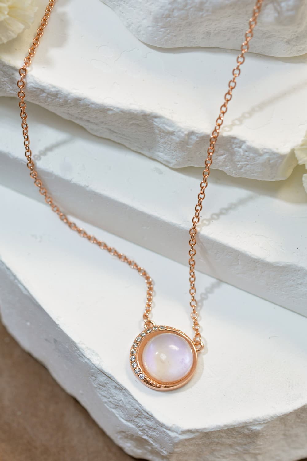 High Quality Natural Moonstone 18K Rose Gold-Plated 925 Sterling Silver Necklace BLUE ZONE PLANET