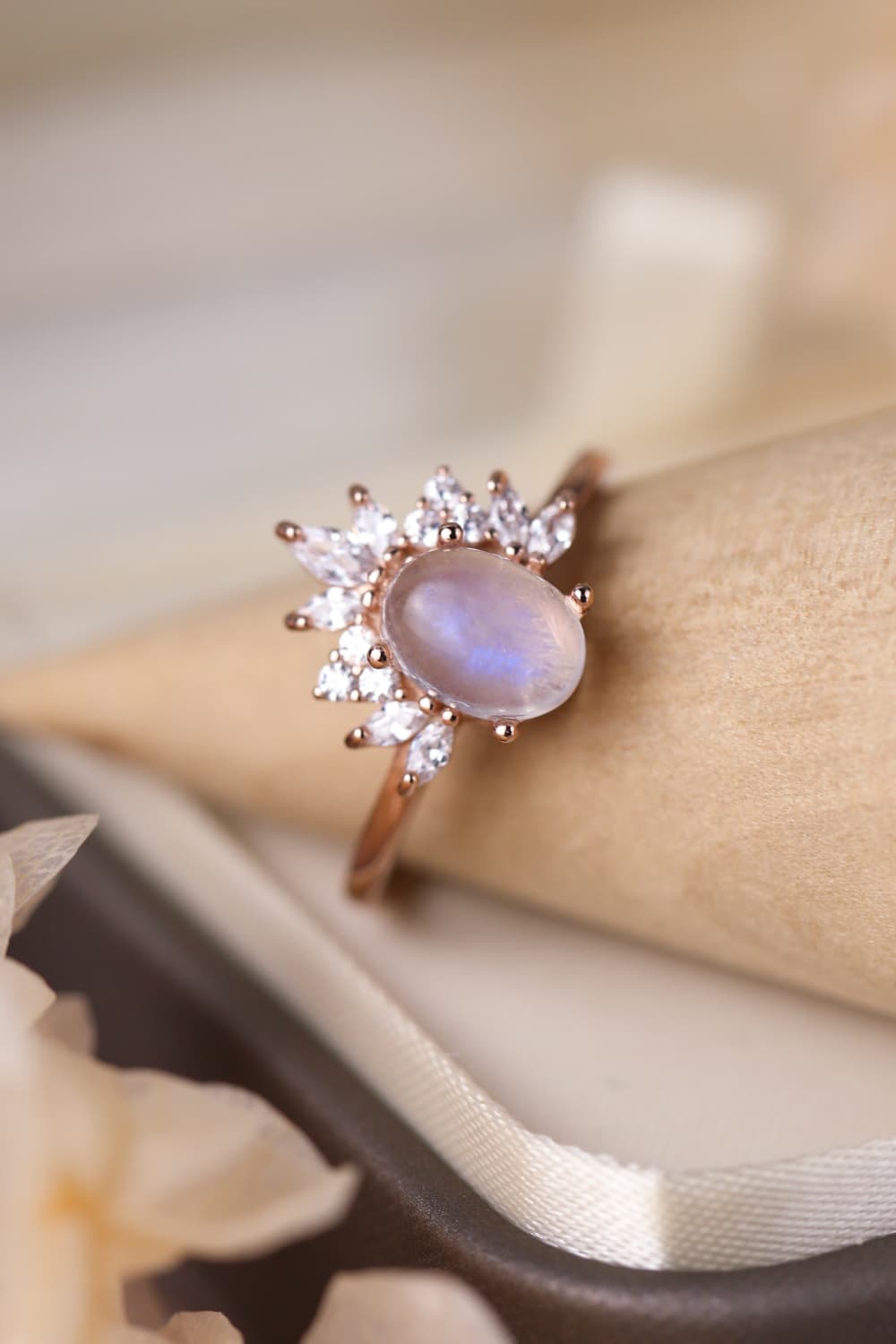 High Quality Natural Moonstone 18K Rose Gold-Plated 925 Sterling Silver Ring BLUE ZONE PLANET