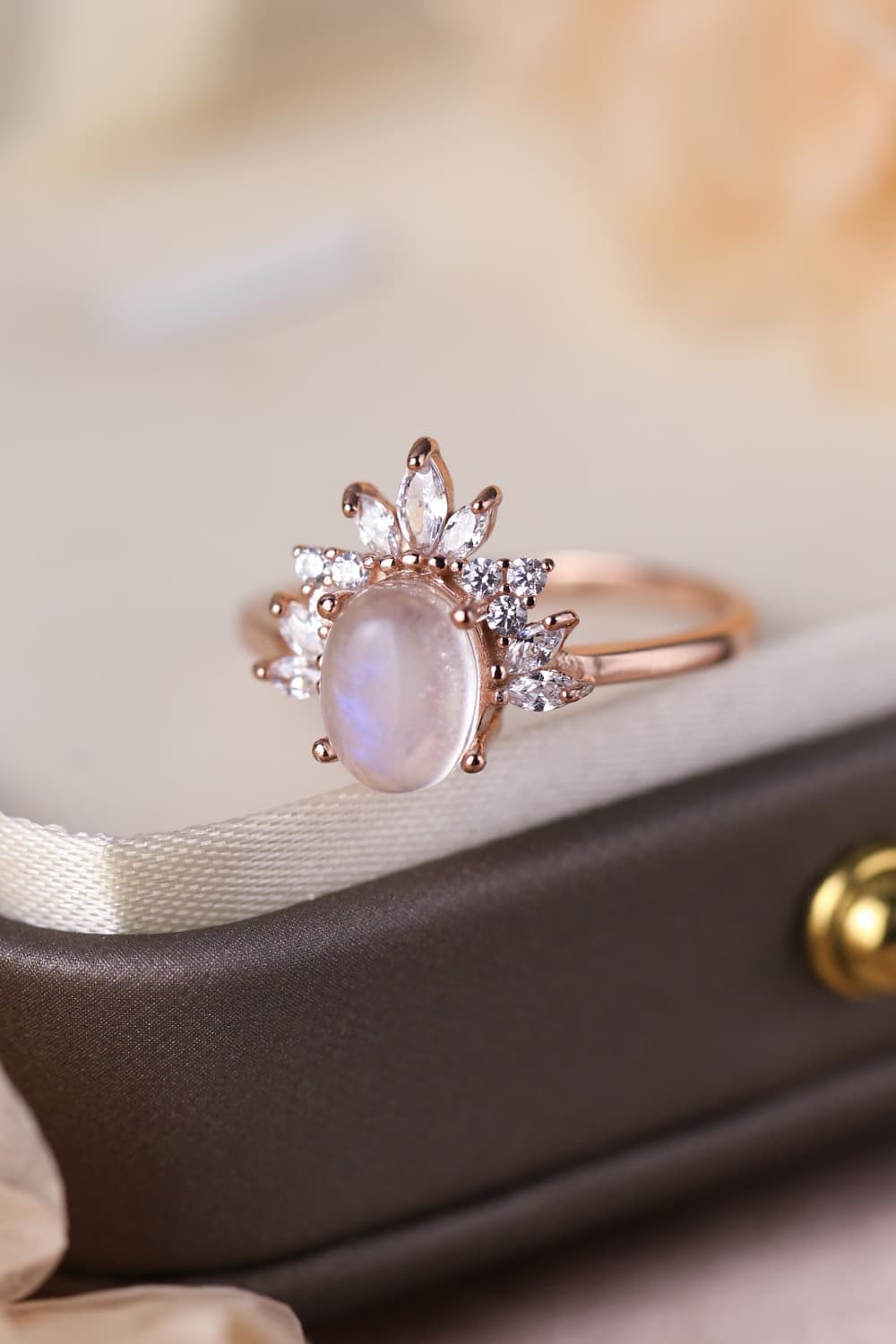 High Quality Natural Moonstone 18K Rose Gold-Plated 925 Sterling Silver Ring BLUE ZONE PLANET