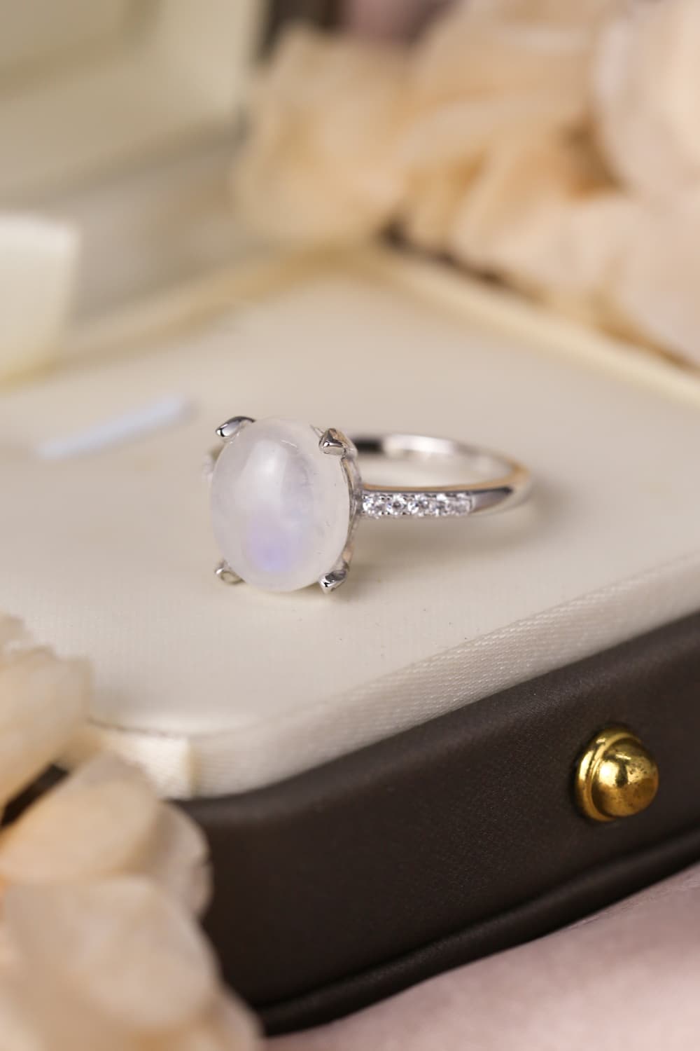 High Quality Natural Moonstone 925 Sterling Silver Side Stone Ring BLUE ZONE PLANET