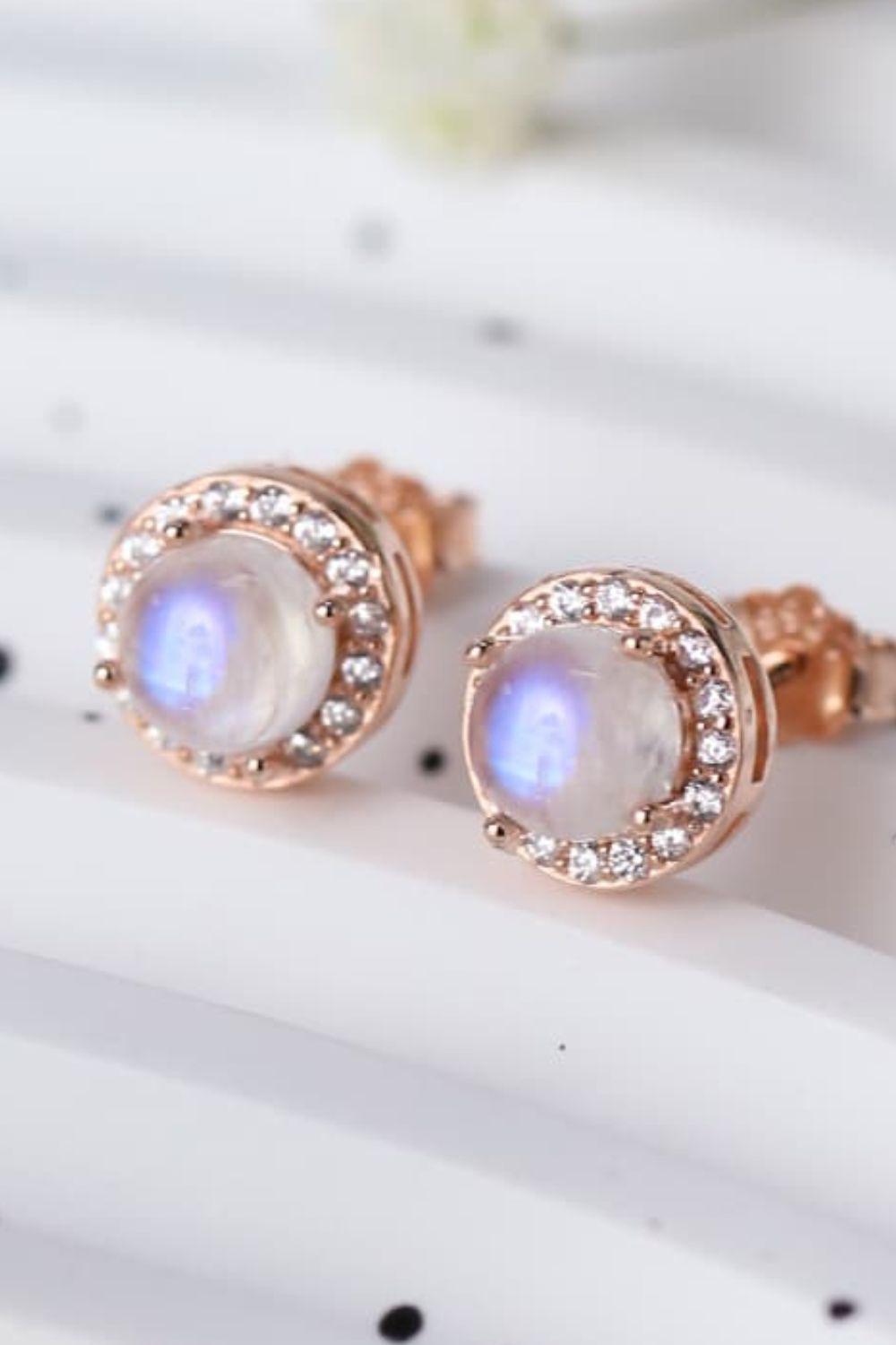 High Quality Natural Moonstone 925 Sterling Silver Stud Earrings BLUE ZONE PLANET
