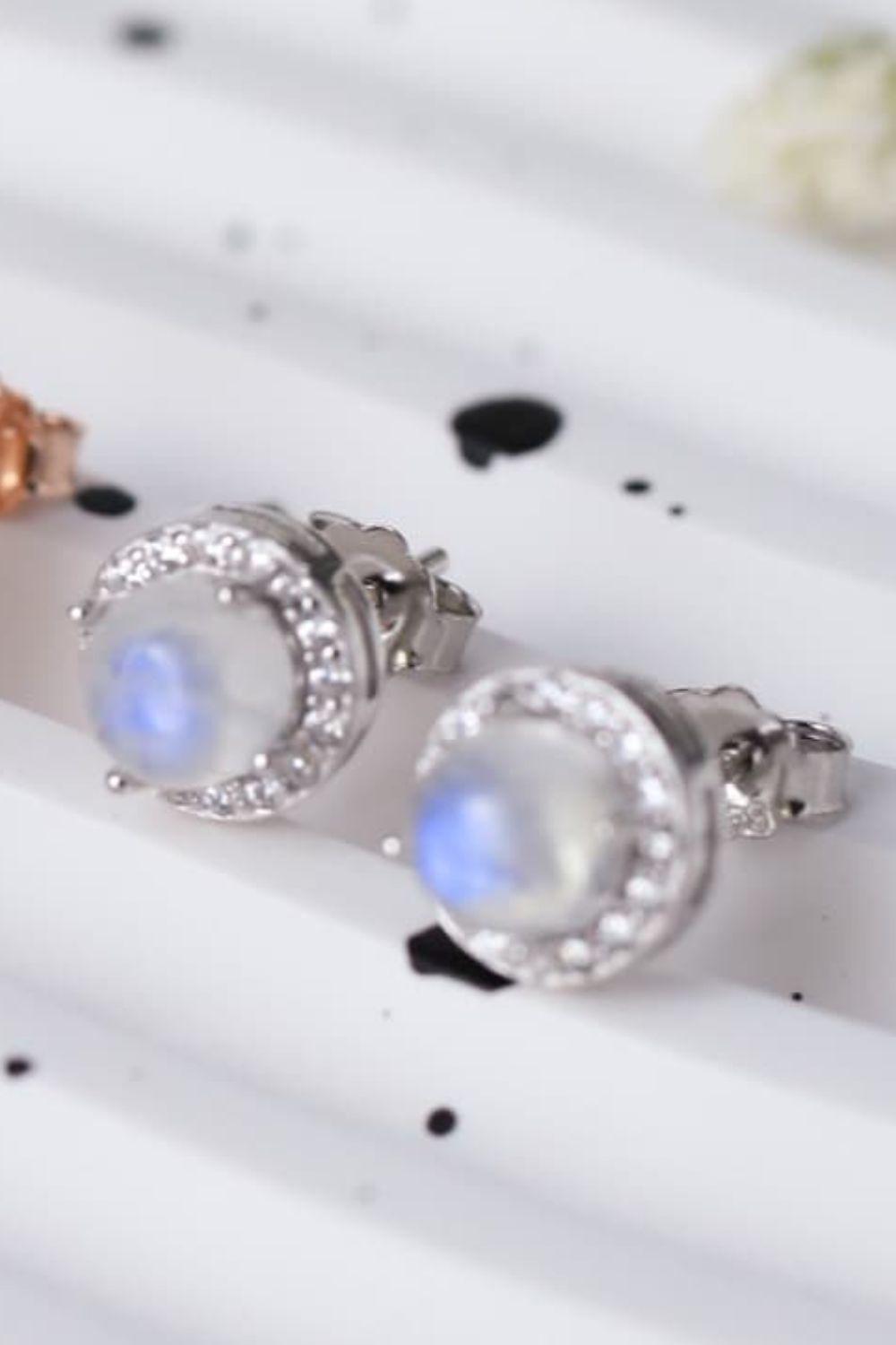 High Quality Natural Moonstone 925 Sterling Silver Stud Earrings BLUE ZONE PLANET