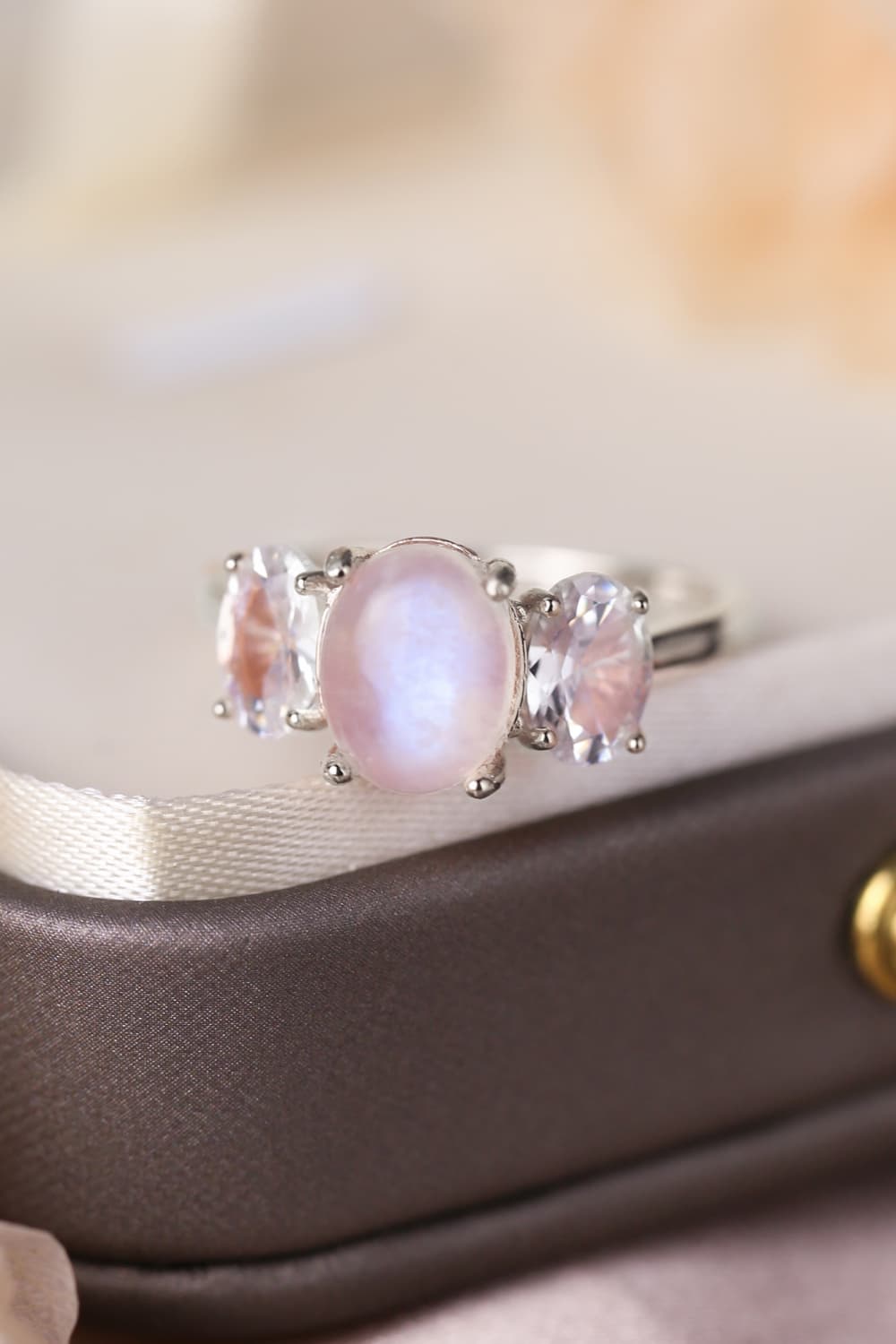 High Quality Natural Moonstone 925 Sterling Silver Three Stone Ring BLUE ZONE PLANET